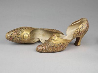 Golden Yellow Brown Printed Leather T-Bar Pumps