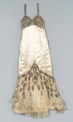Cream Silk Satin Beaded Mermaid Evening Gown