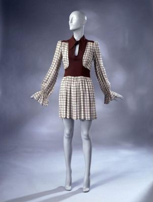 Cream Check Mini Dress with Burgundy Vest