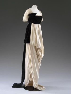 Ivory Silk Satin Evening Gown with Chiffon Trim