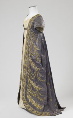 Deep Purple Silk Satin Empire Waist Gown