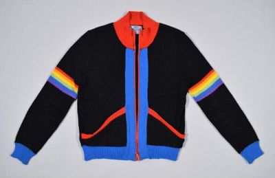 Jumper, black wool with rainbow stripes, Mr Freedom, Great Britain, 1969.