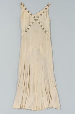 Ivory Synthetic Crepe Bias-Cut Evening Gown