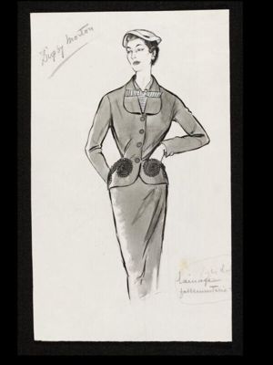 Gray Wool Tailored Skirt Suit with Fitted Jacket