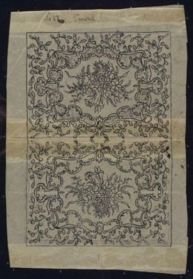 Black Ink Floral Design on Cream Canvas