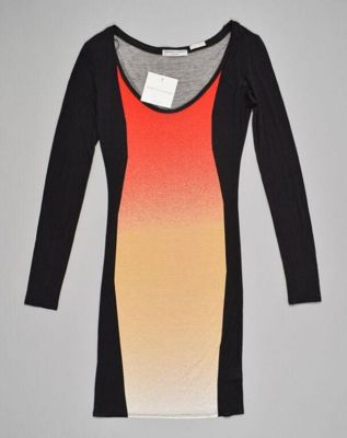 Black Coral Orange Gradient Viscose Bodycon Dress