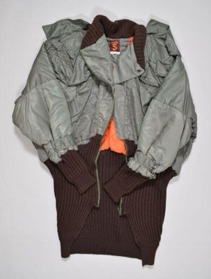 Man's coat of plasticised fabric and wool, designed by Vivienne Westwood, retailed in London, 1984