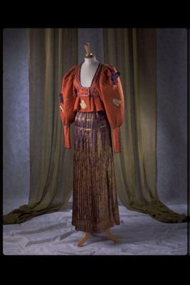 Coral Quilted Silk Jacket with Gold Lamé Skirt