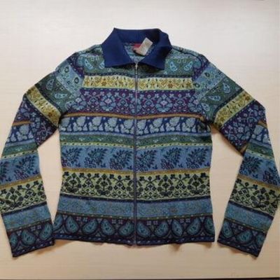 Navy Teal Purple Striped Zip-Front Cardigan