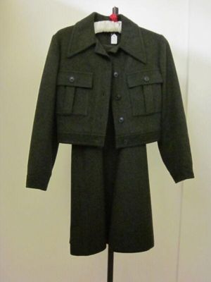 Olive Green Wool Military-Inspired Skirt Suit