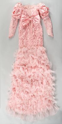 Pink Sequined Lace Mermaid Gown with Ruffled Skirt