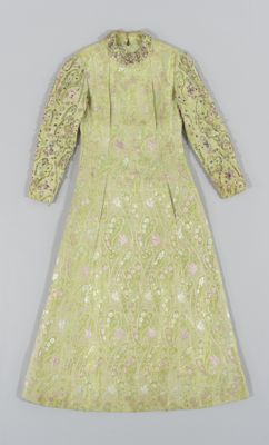 Green brocade dress with rhinestones sequins and beads