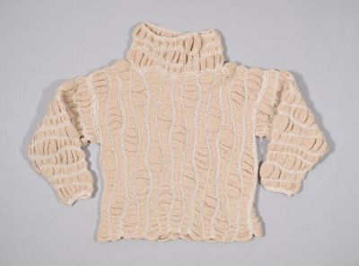 Cream Pink Silk Cashmere Cable-Knit Turtleneck Sweater