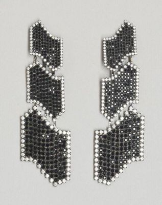 Black Silver Paste Stone Chandelier Earrings