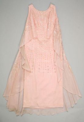 Pink Silk Georgette Beaded Evening Gown