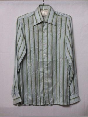 Sage Green Cream Striped Silk Dress Shirt