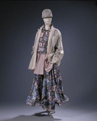 Navy Cotton Wide-Leg Trousers with Floral Print