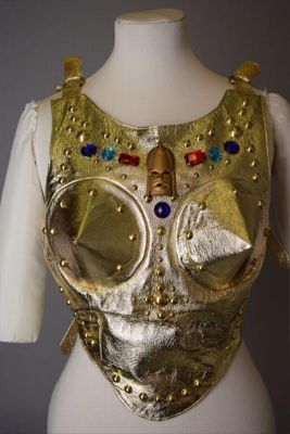 Bustier, gold leather with studs and chains, designed by Jane Kahn and Patty Bell, London, 1993