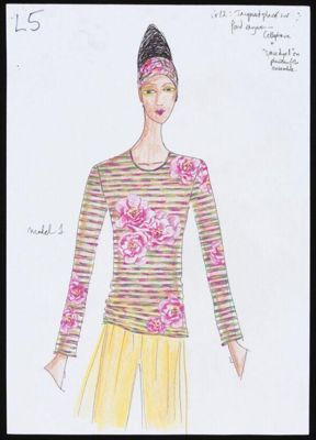 Striped Knit Sweater with Pink Floral Motifs