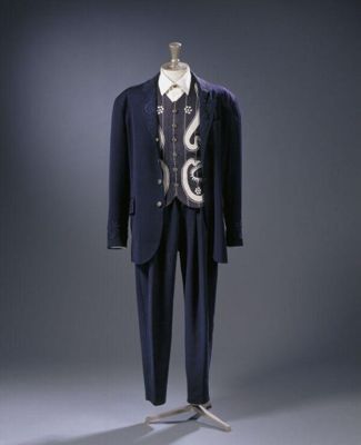 Navy Blue Cotton Twill Straight Leg Trousers