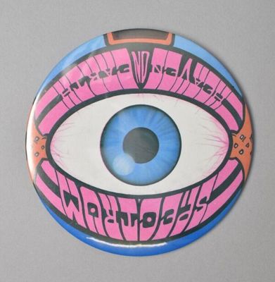 Circular metal pin badge with printed paper and plastic cover, Spectrum nightclub