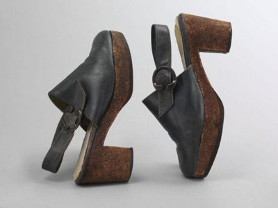 Blue Leather Platform Shoes with Cork Soles