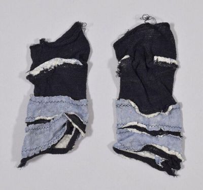 Ensemble, f, navy cotton top, black and white knit cotton socks and black and grey cotton net socks, Malcolm McLaren and Vivienne Westwood, Britain, 1982-1983.