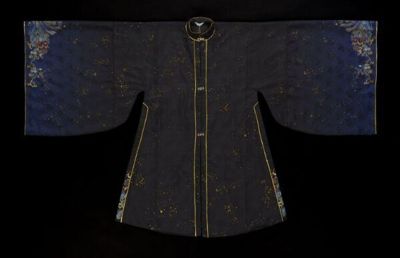 Navy Blue Brocaded Polyester Chinese-Inspired Jacket