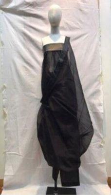 Black Silk Draped Ensemble with Cream Bandeau