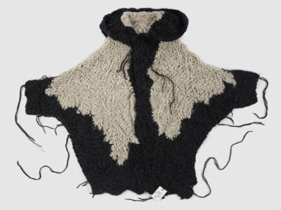 Oversized Hand-Knitted Hooded Cardigan with Colorblock Pattern