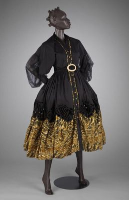 Black Poplin Dress with African Print Skirt