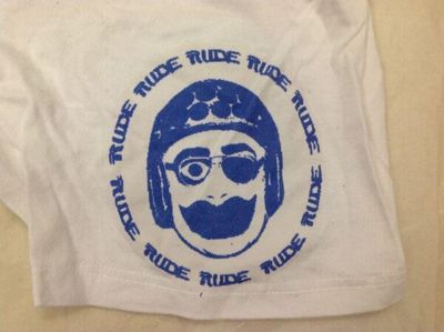 White Cotton T-Shirt with Blue Graphic Print