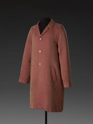 Red White Waffle Weave Wool Cotton Overcoat