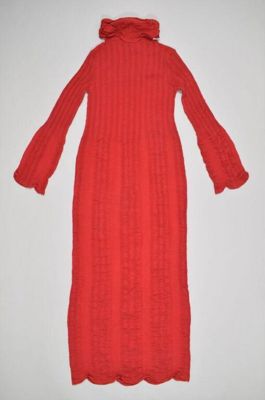 Red Shibori Silk Turtleneck Maxi Dress