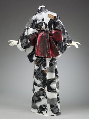 Summer kimono (<i>yukata</i>), cotton with stencil-dyed decoration, by Rumi Rock, Tokyo, 2018