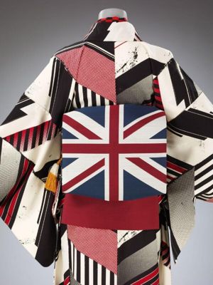 Obi with Union Jack design, woven silk, designed by Modern Antenna, Kyoto, 2017