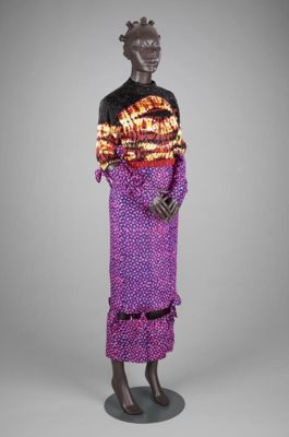 Dress, 'Irin', multicoloured tie-dyed silk (bodice) and cotton (skirt), glass beads, designed by Lisa Folawiyo, Spring/Summer 2021, Lagos, Nigeria