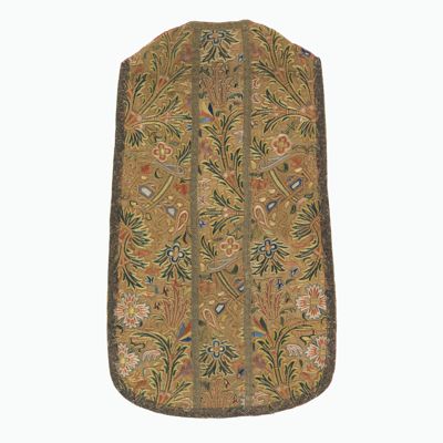 Golden Brown Silk Chasuble with Floral Embroidery