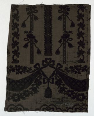 Olive Green Silk Velvet Fragment with Floral Motifs