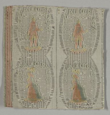 Cream Coral Silk Velvet Fragment with Gold Thread