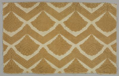 Golden Brown Silk Velvet Fragment with Geometric Pattern