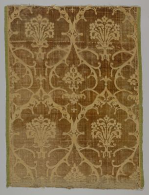 Golden Yellow Silk Velvet Fragment with Damask Pattern