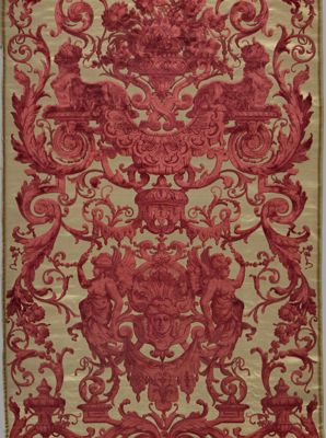 Deep Burgundy Silk Velvet Panel with Gold Brocade