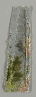 Pale Blue Silk Velvet Fragment with Metallic Floral Embroidery