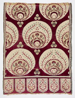 Deep Burgundy Silk Velvet Panel with Gold Brocade