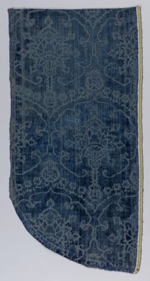 Deep Blue Silk Velvet Fragment with Brocade