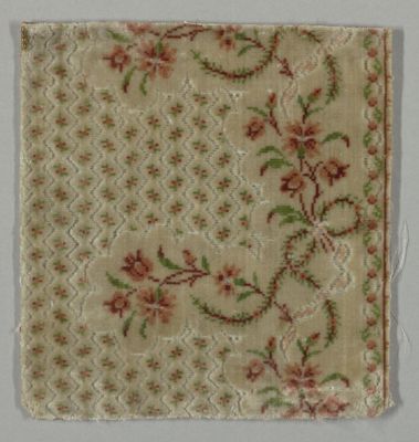 Pale Green Rose Pink Silk Velvet Fragment