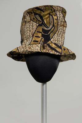 Gold Black Abstract Print High Crown Hat