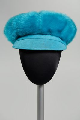 Turquoise Blue Faux Fur Oversized Beret