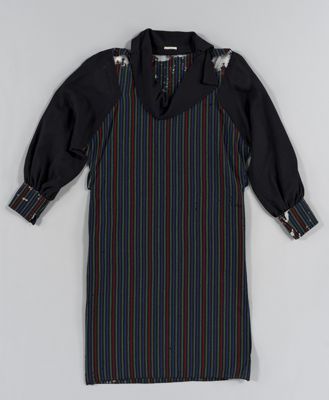 Black Burgundy Blue Striped Wool Shift Dress
